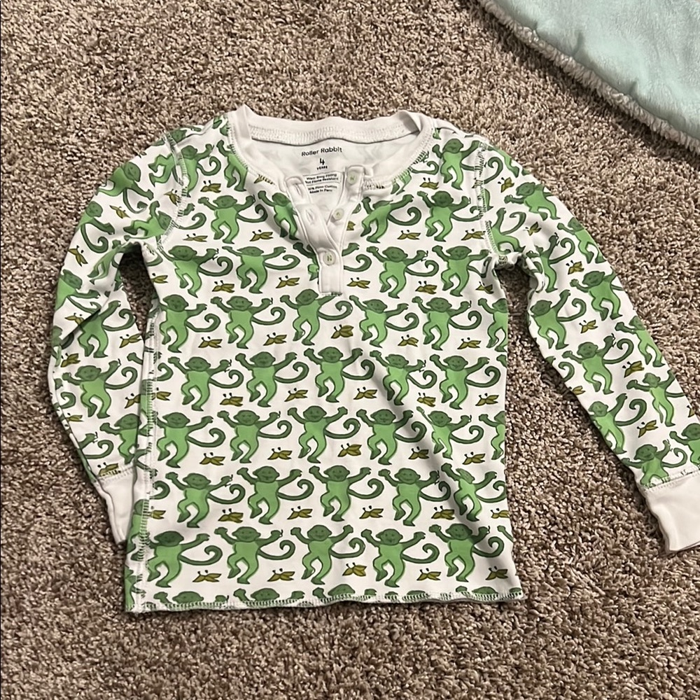 Roller Rabbit Green Monkey Print Long Sleeve Shirt